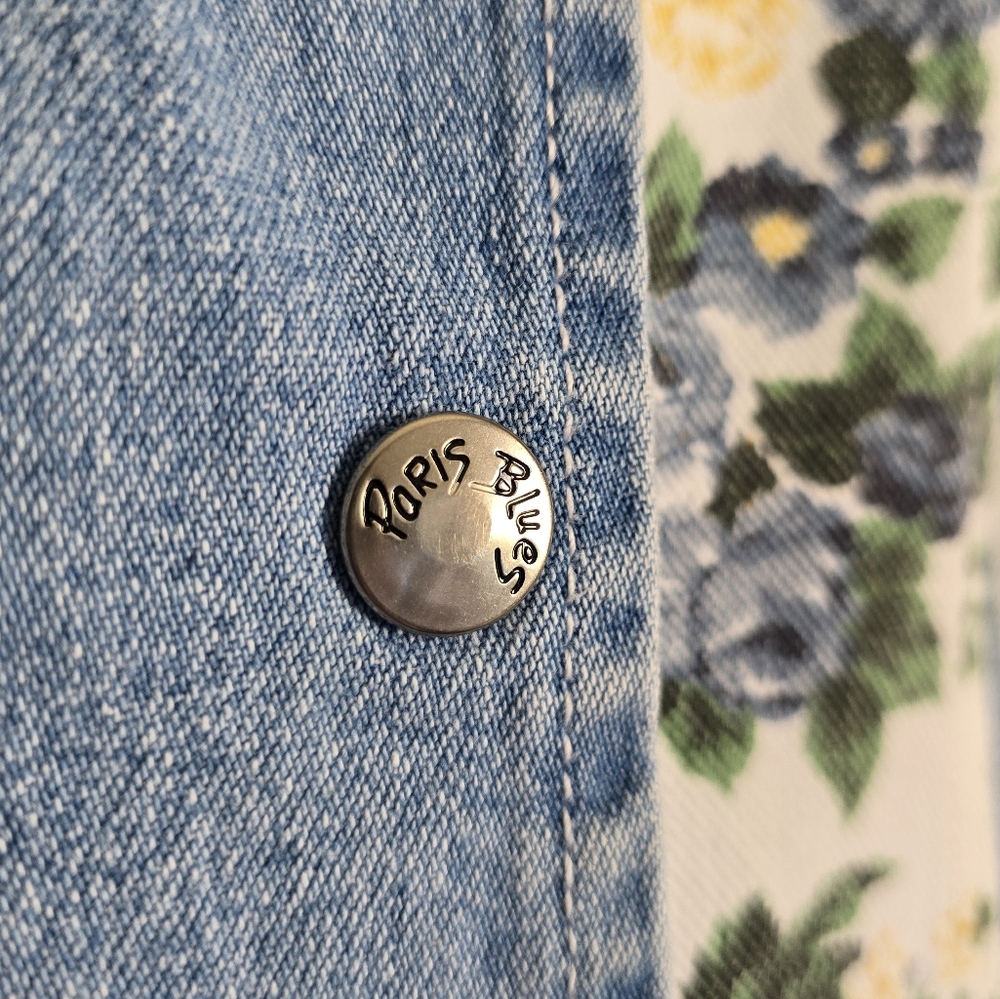 Vintage Denim Patchwork Maxi Dress with Floral & Stripes - Picture 4 of 12